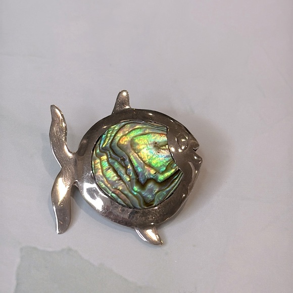 Jewelry - Vintage Taxco Mexico Sterling Silver Abalone Fish Pin Brooch